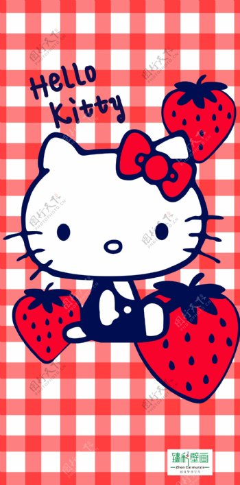 草莓格子凯蒂猫图片