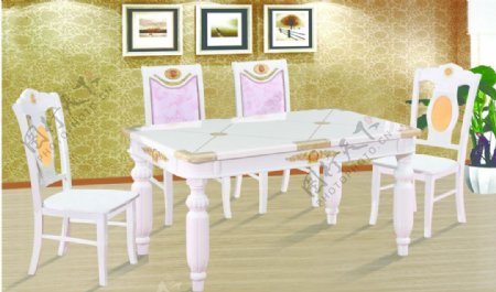 白色餐桌椅图片