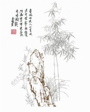 竹石国画图片