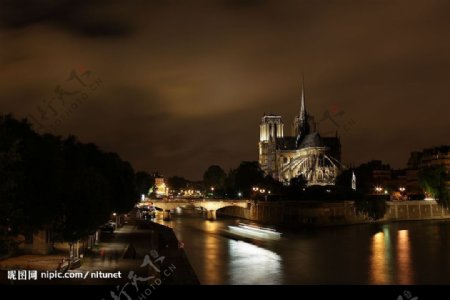 夜色中的巴黎圣母院图片