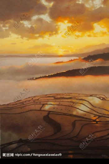 黄箫风景油画图片