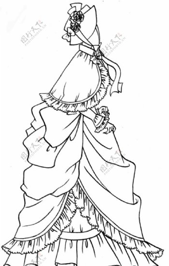 古代女性服装线稿图片