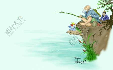 老人钓鱼图片