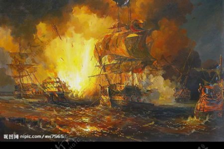油画战争的船图片