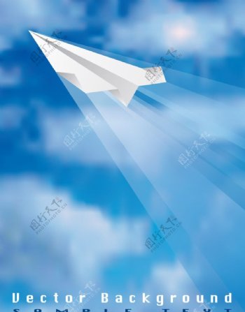 飞翔在蓝天白云中的纸飞机图片