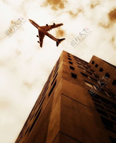 飞机与大楼图片