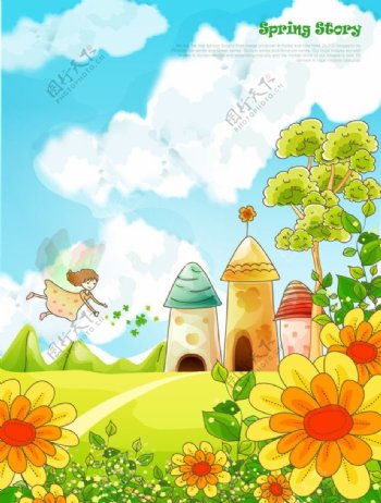 卡通浪漫童话世界蓝天白云城堡图片