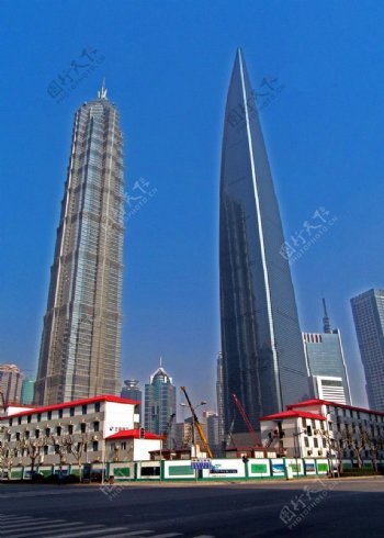 金茂大厦与环球金融中心全景图图片