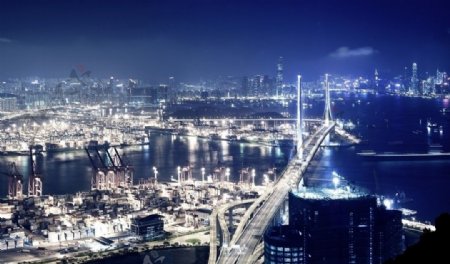 都市大桥夜景全景摄影照片图片