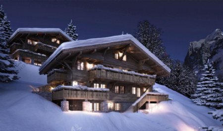 瑞士旅游度假胜地酒店雪景图片