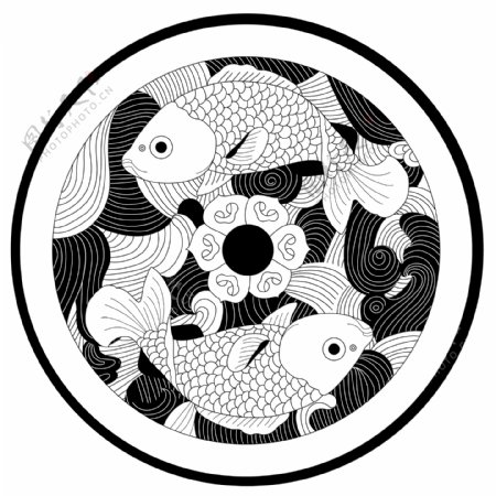鱼古典素材黑白图片