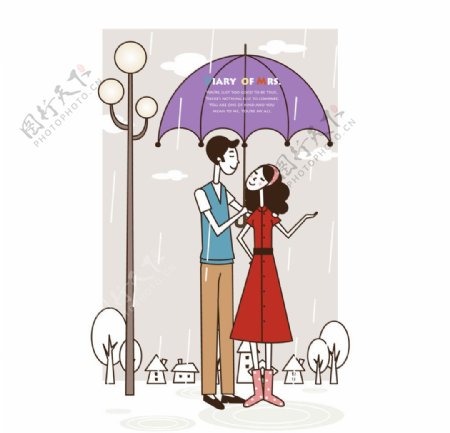 打伞在雨中漫步的夫妻图片