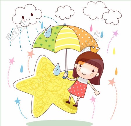 为星星撑伞遮雨的女孩图片