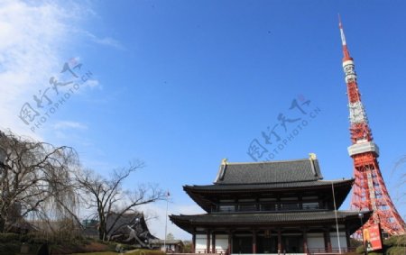 日本东京铁塔增上寺的风景图片