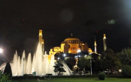 藍色清真寺夜景图片