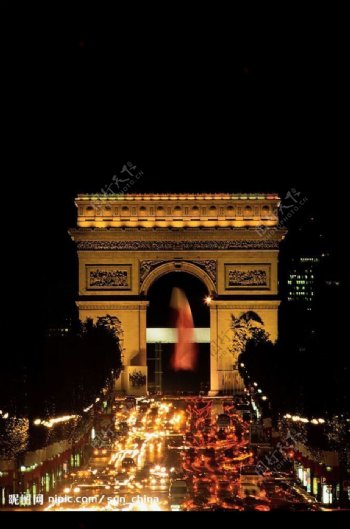 法国凯旋门夜色景观图片