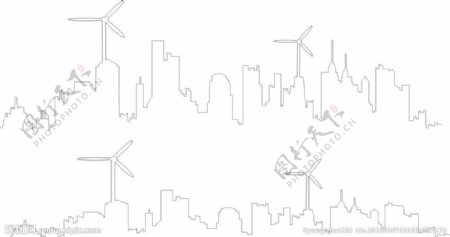 风力发电与城市线条图片