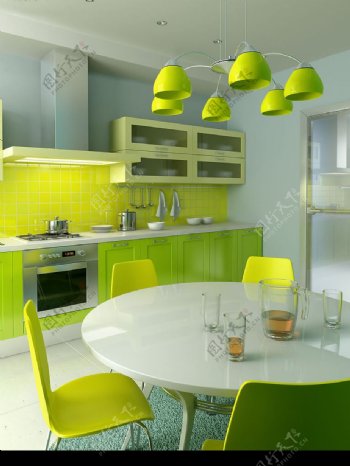 绿色调子的厨房图片