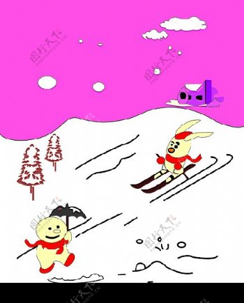小狗滑雪图片