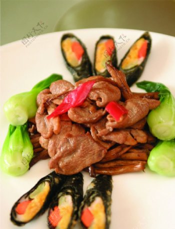 紫菜卷水鸭茶树菇图片
