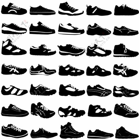 各种运动鞋黑白矢量图片