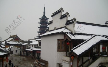 古镇雪景图片