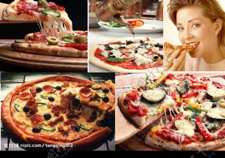 流行美食披萨吃披萨的人图片
