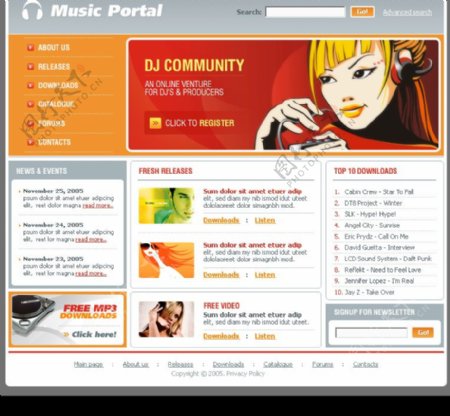 欧美音乐网站模板图片