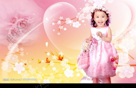 粉色背景可爱的儿童分层不精细图片