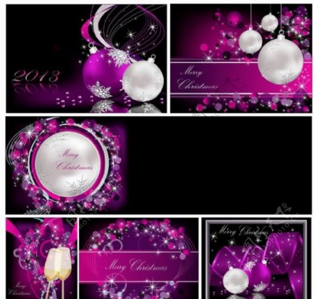 紫色圣诞背景香槟美酒图片