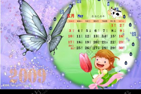 2009快乐儿童日历PSD模板5月图片