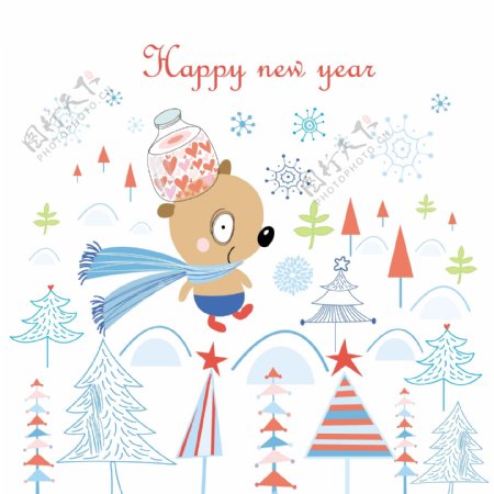手绘卡通小熊新年圣诞背景图片