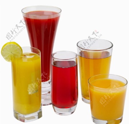 四杯饮料水果汁橙汁西瓜汁图片