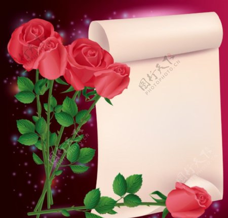 空白纸张玫瑰花卡图片
