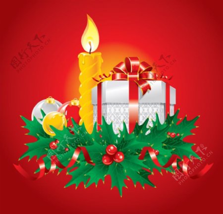 圣诞礼盒蜡烛圣诞节背景图片