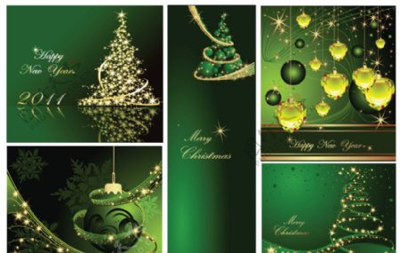 绿色圣诞贺卡卡片动感线条曲线图片