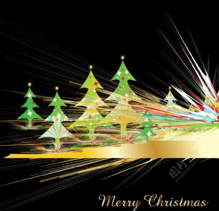 金色动感光线圣诞树图片