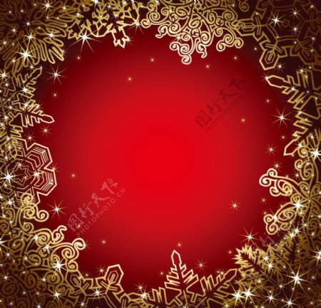 金色雪花圣诞背景古典花纹底纹图片