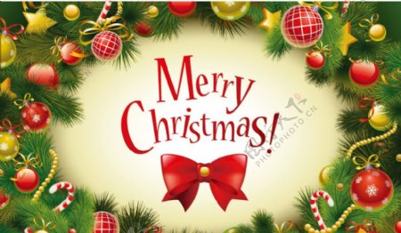 圣诞花环星星蝴蝶结项链圣诞背景圣诞贺卡图片