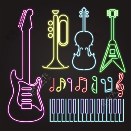乐器荧光卡通标志图片