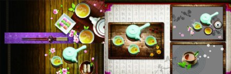 筷子菊花茶具绿叶清茶图片