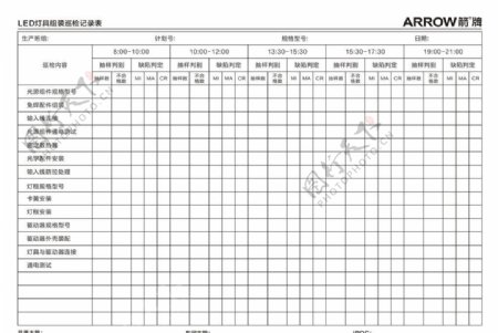 LED灯具组装巡检记录表图片