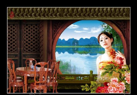 中国风美女家具风景图片