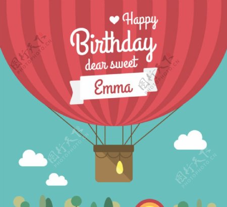 卡通热气球生日背景图片