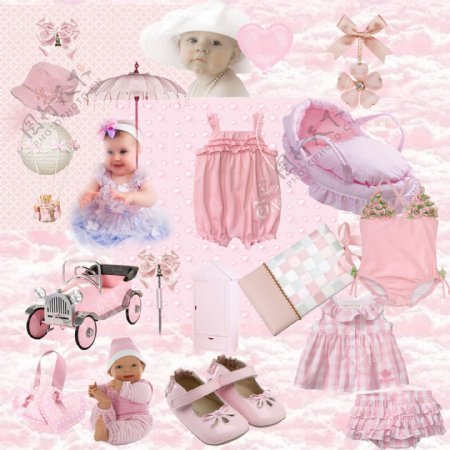 超漂亮儿童粉色系剪贴像框素材图片