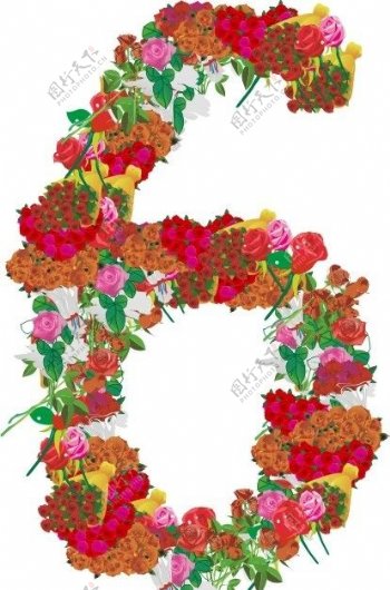 玫瑰花组成的数字6图片
