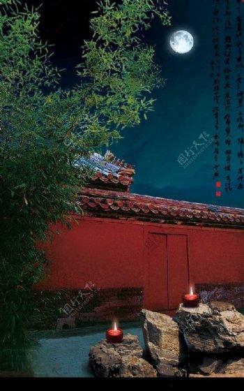 房产分层图月色月夜红墙绿竹图片