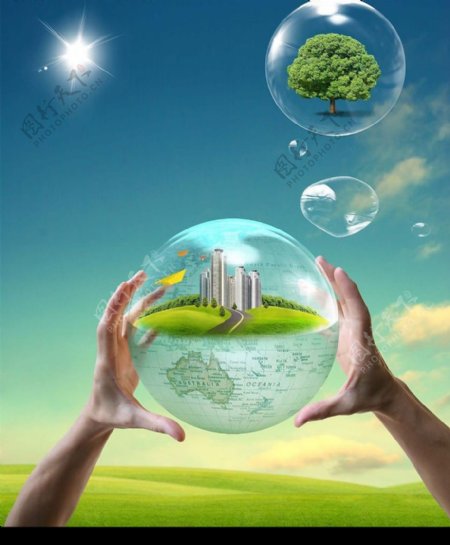 精品韩国商业设计双手气泡自然风景300dpi30M图片