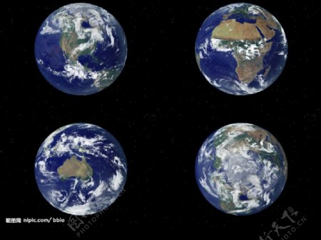 四个不同角度的地球图片