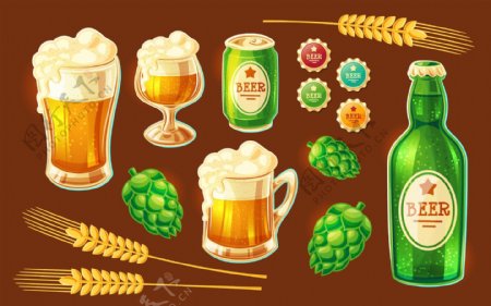 明亮的啤酒元素插图